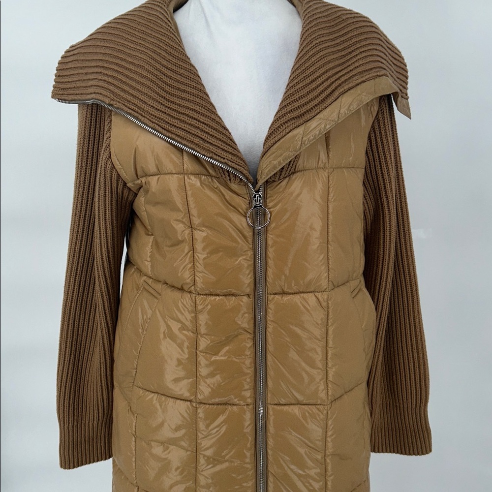 Varley  Mayten Knit Brown Puffer Jacket with Ribbed Sleeves Size Small, - Picture 4 of 15